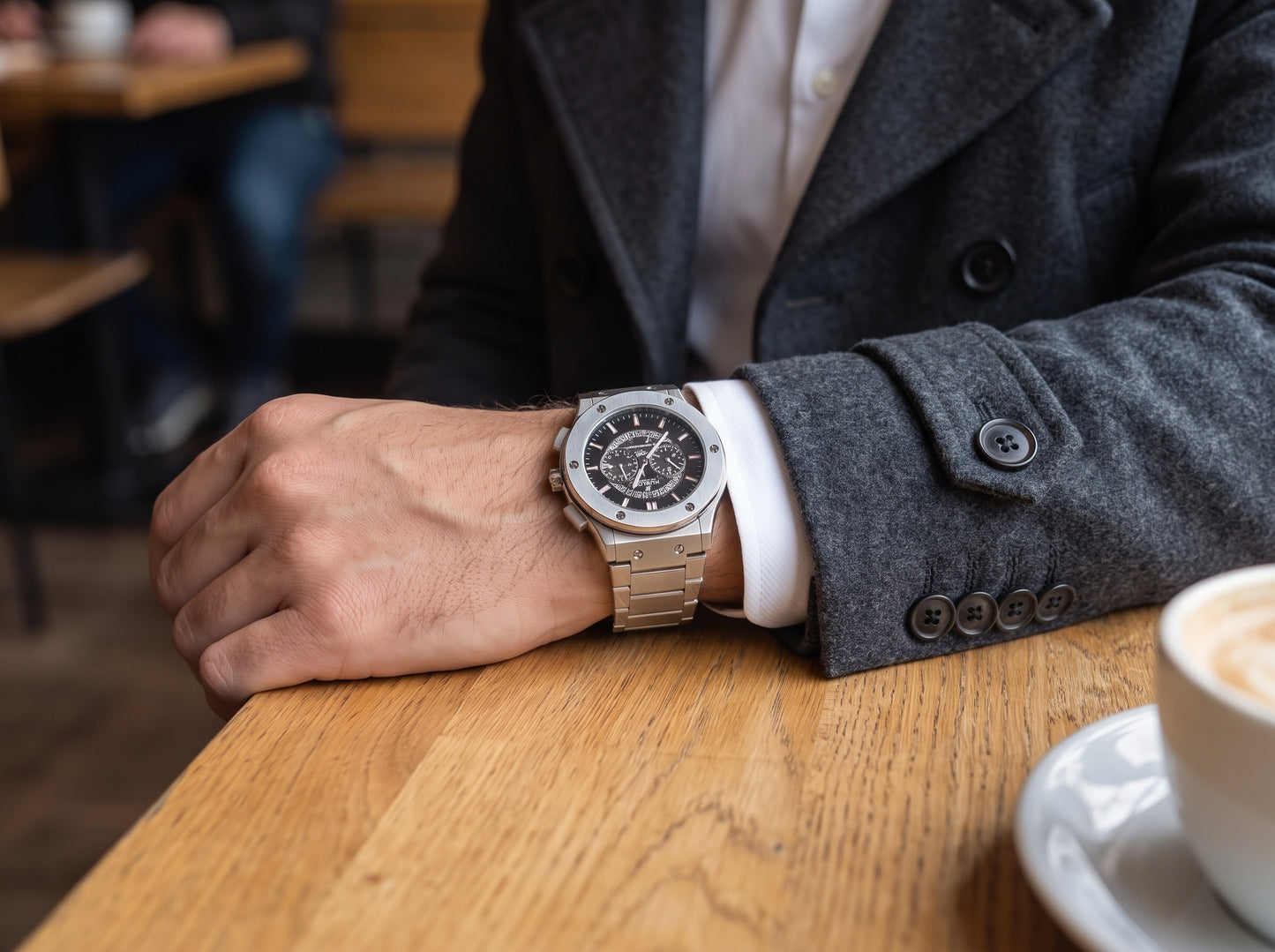 Men's Luxury Silver Stainless Steel Chronograph Watch - Black Dial