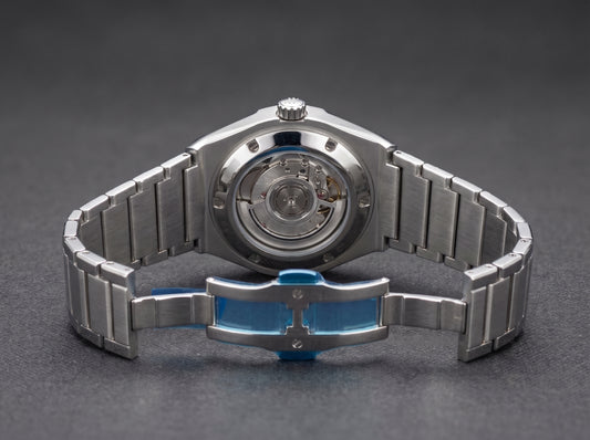 Open Heart Skeleton Dial Men's Watch with Geometric Steel Bracelet