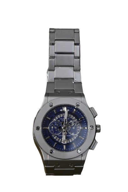 Men's Luxury Silver Stainless Steel Chronograph Watch - Black Dial