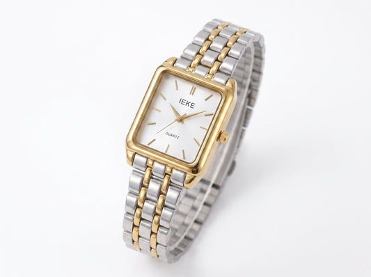 Women's Classic Rectangular Face Analog Watch - Two-Tone Quartz