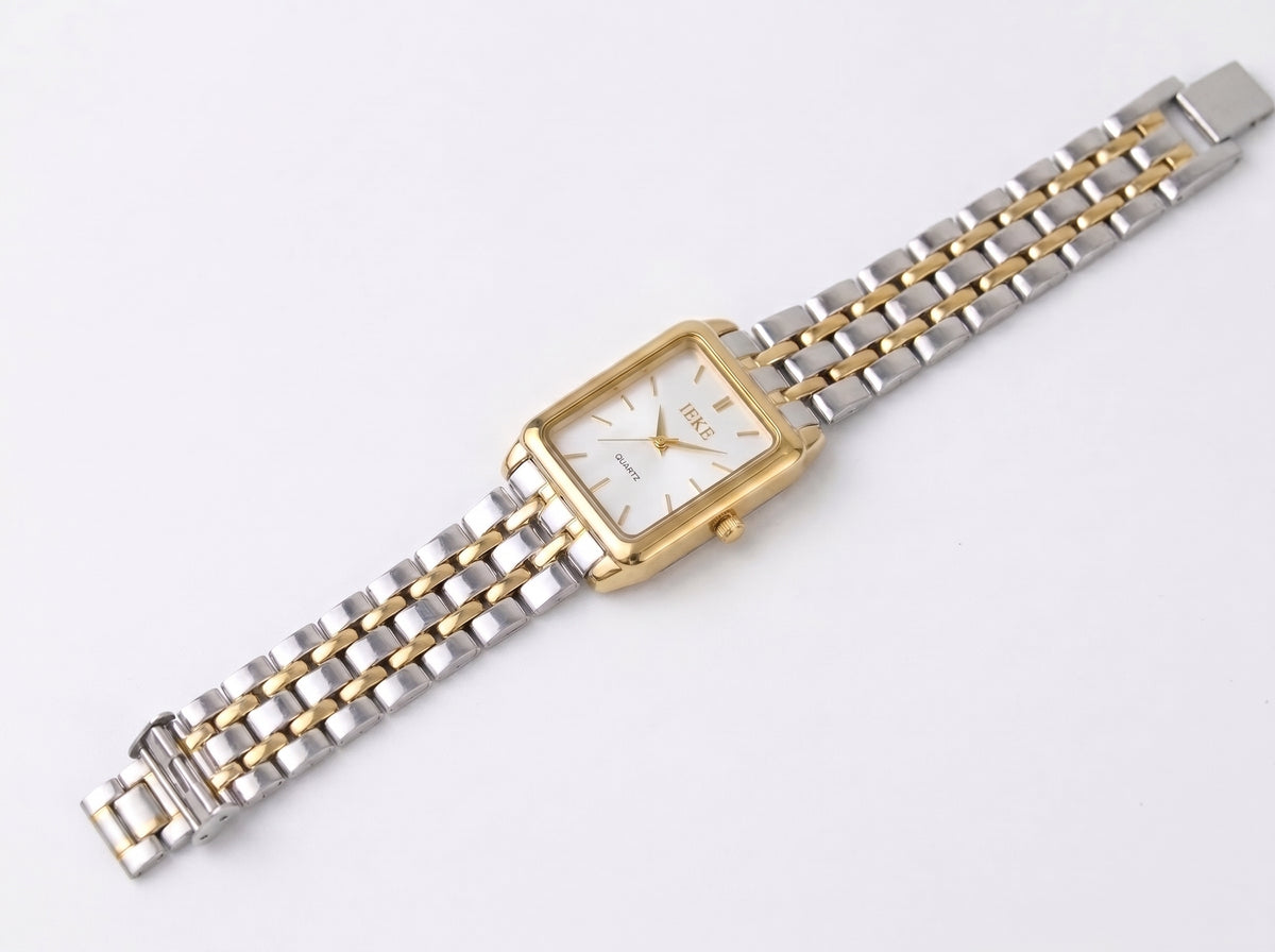 Women's Classic Rectangular Face Analog Watch - Two-Tone Quartz