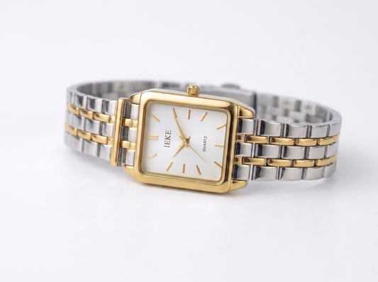 Women's Classic Rectangular Face Analog Watch - Two-Tone Quartz