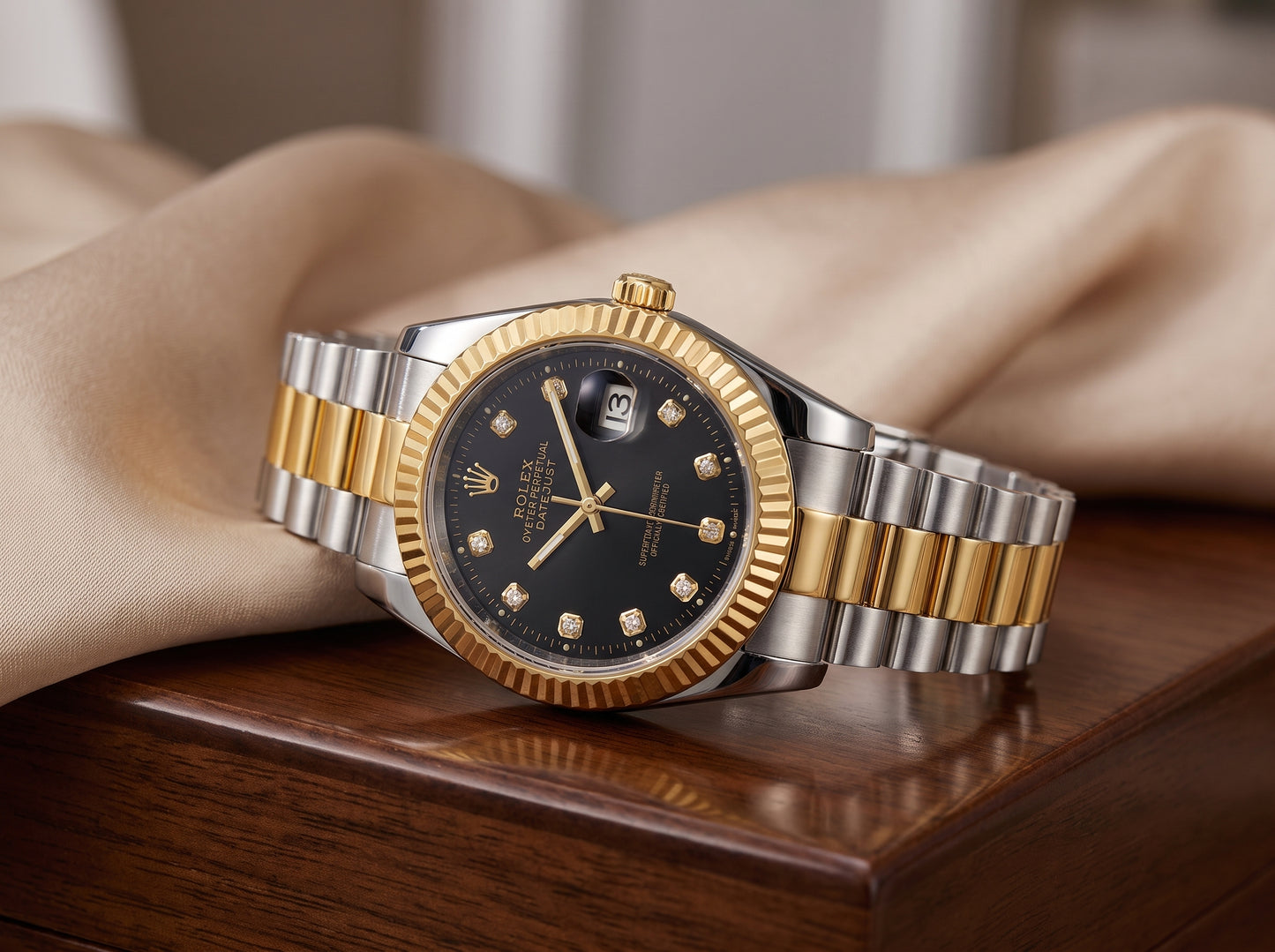    Datejust Two-Tone Watch – Black Diamond Dial