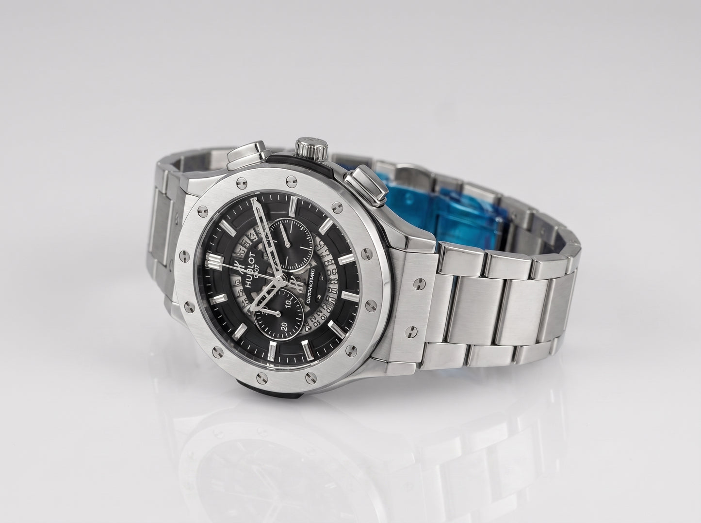 Men's Luxury Silver Stainless Steel Chronograph Watch - Black Dial