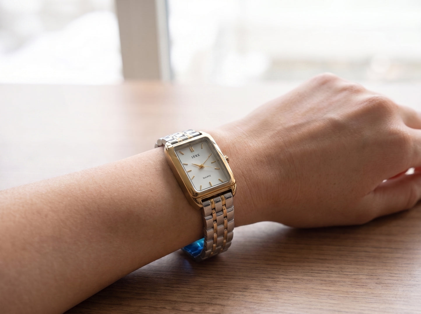 Women's Classic Rectangular Face Analog Watch - Two-Tone Quartz