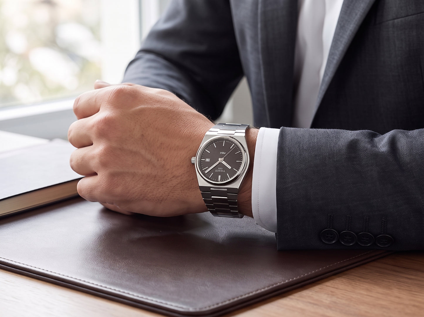 Swiss Made Men's Watch with Stainless Steel Bracelet & Date Window