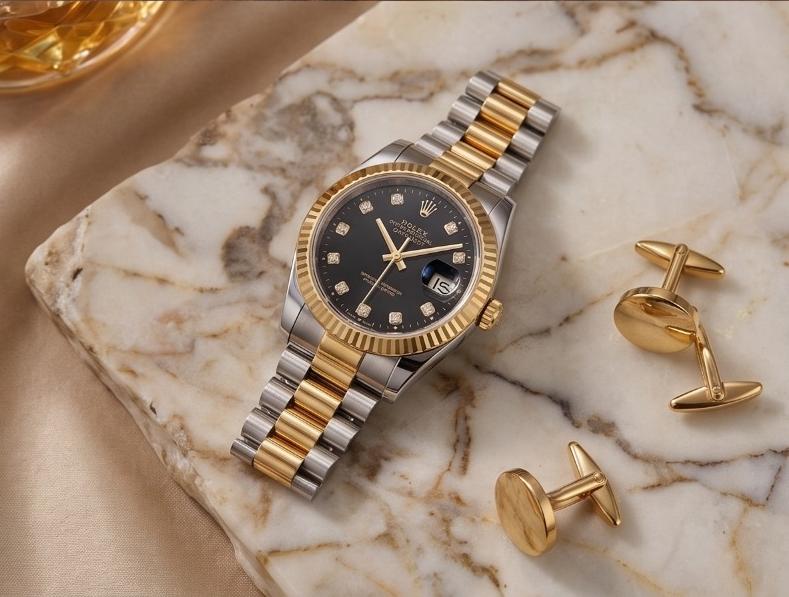    Datejust Two-Tone Watch – Black Diamond Dial