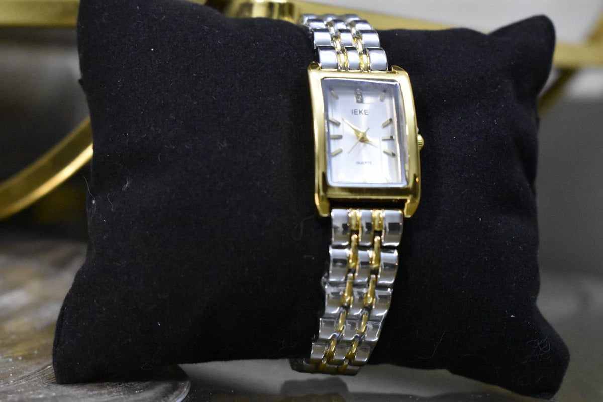 Women's Classic Rectangular Face Analog Watch - Two-Tone Quartz