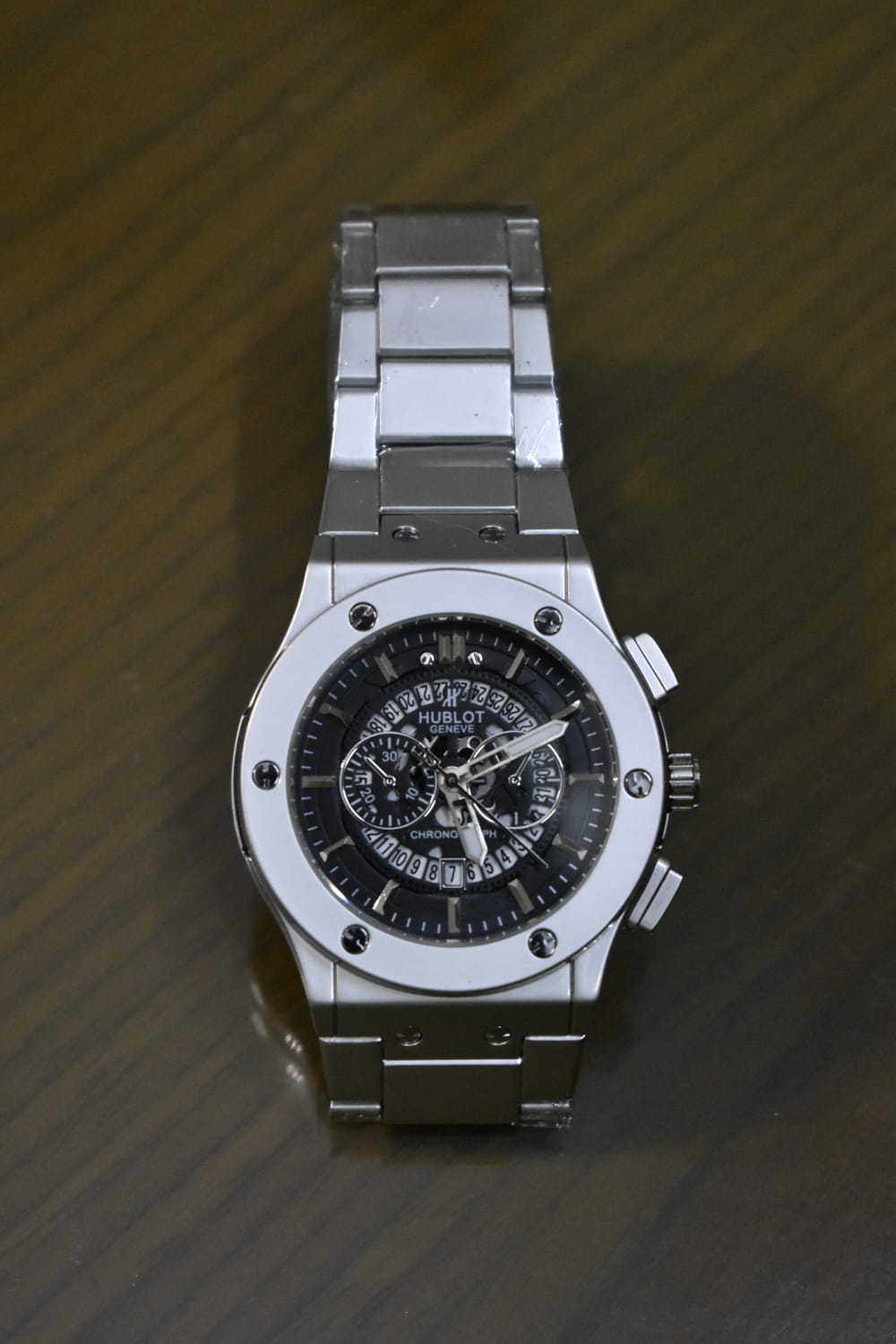 Men's Luxury Silver Stainless Steel Chronograph Watch - Black Dial