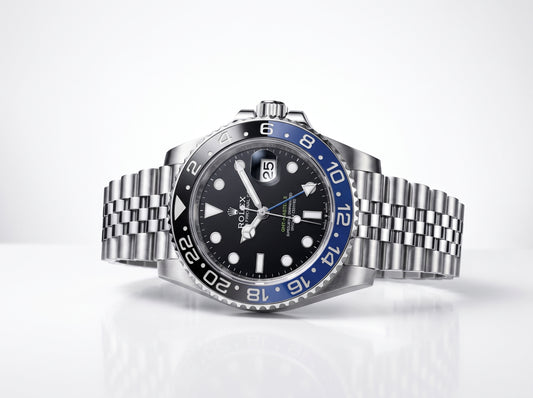 Luxury GMT Style Stainless Steel Watch – Black & Blue Bezel Edition